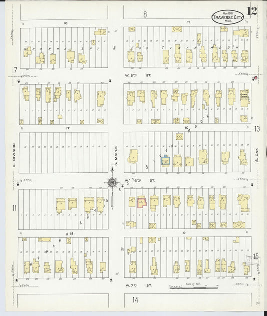 Sanborn Fire Insurance Map from Traverse City, Grand Traverse County, Michigan (1910), Sheet #0012 - Historic Sanborn Fire Insurance Map Print, vintage old map wall art, antique decor, genealogy gift, Michigan Michigan map