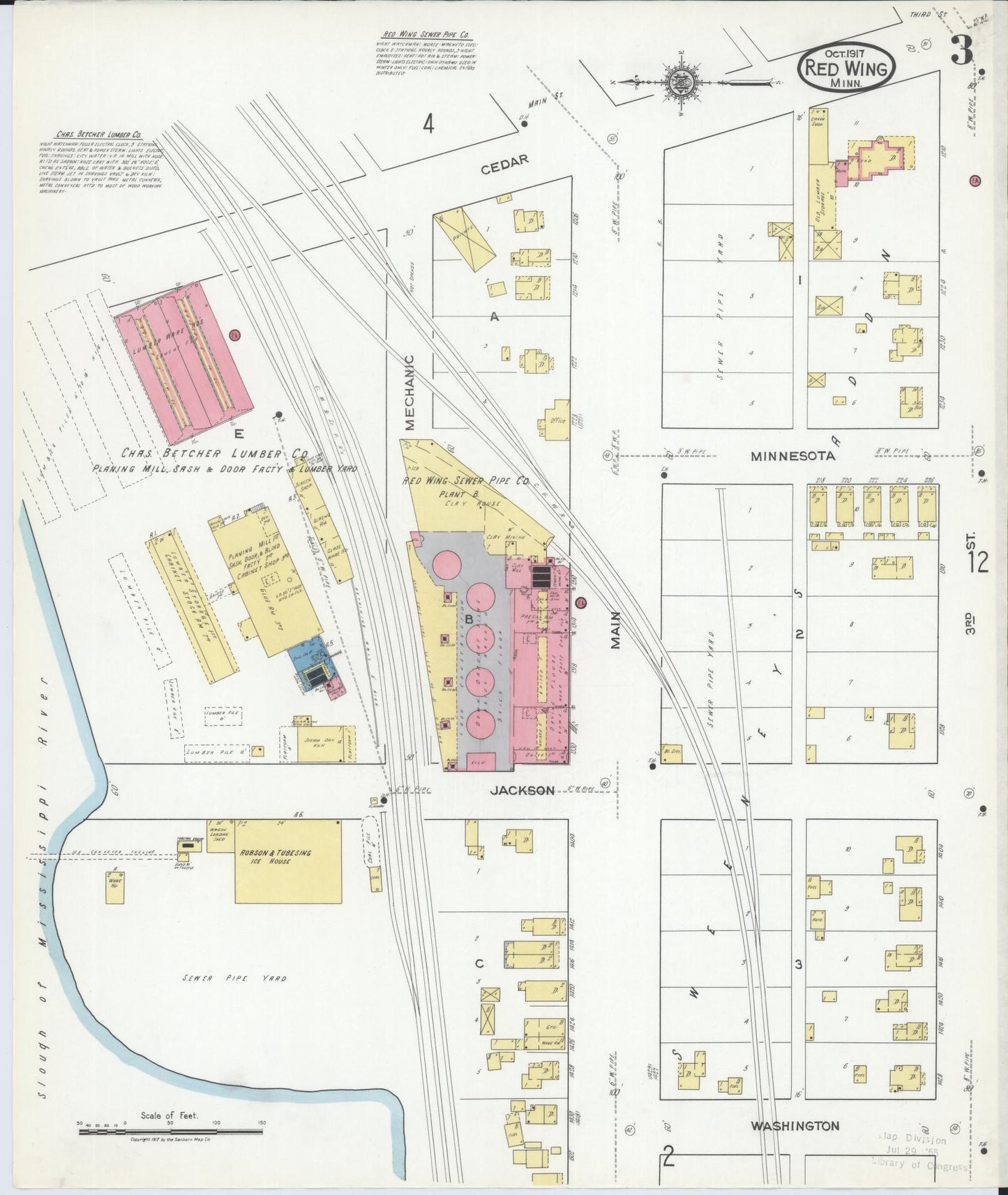 Sanborn Fire Insurance Map from Red Wing, Goodhue County, Minnesota (1917), Sheet #0003 - Complete Map Set gallery image, historic Sanborn map, vintage wall art, Minnesota Minnesota