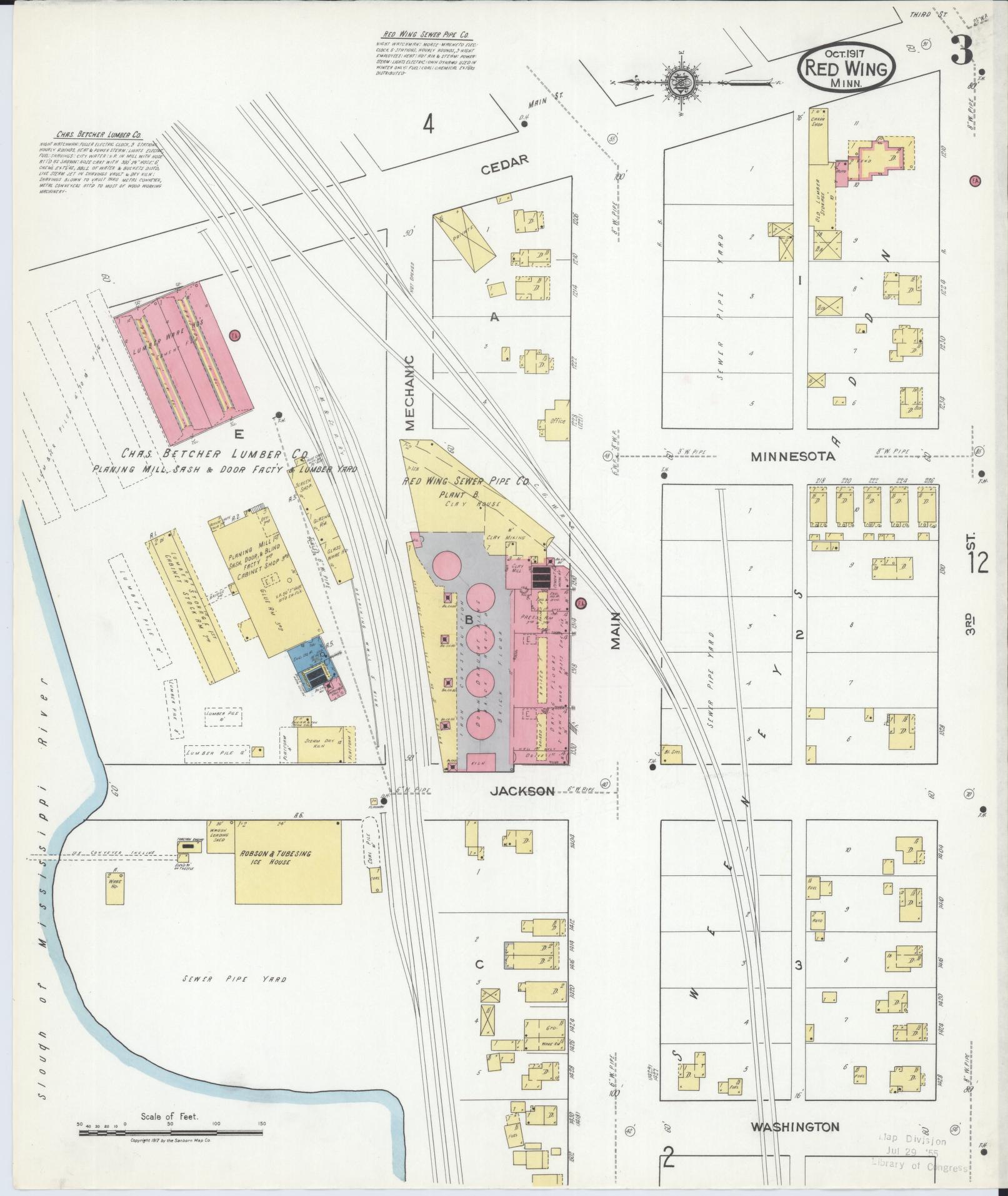 Sanborn Fire Insurance Map from Red Wing, Goodhue County, Minnesota (1917), Sheet #0003 - Complete Map Set gallery image, historic Sanborn map, vintage wall art, Minnesota Minnesota