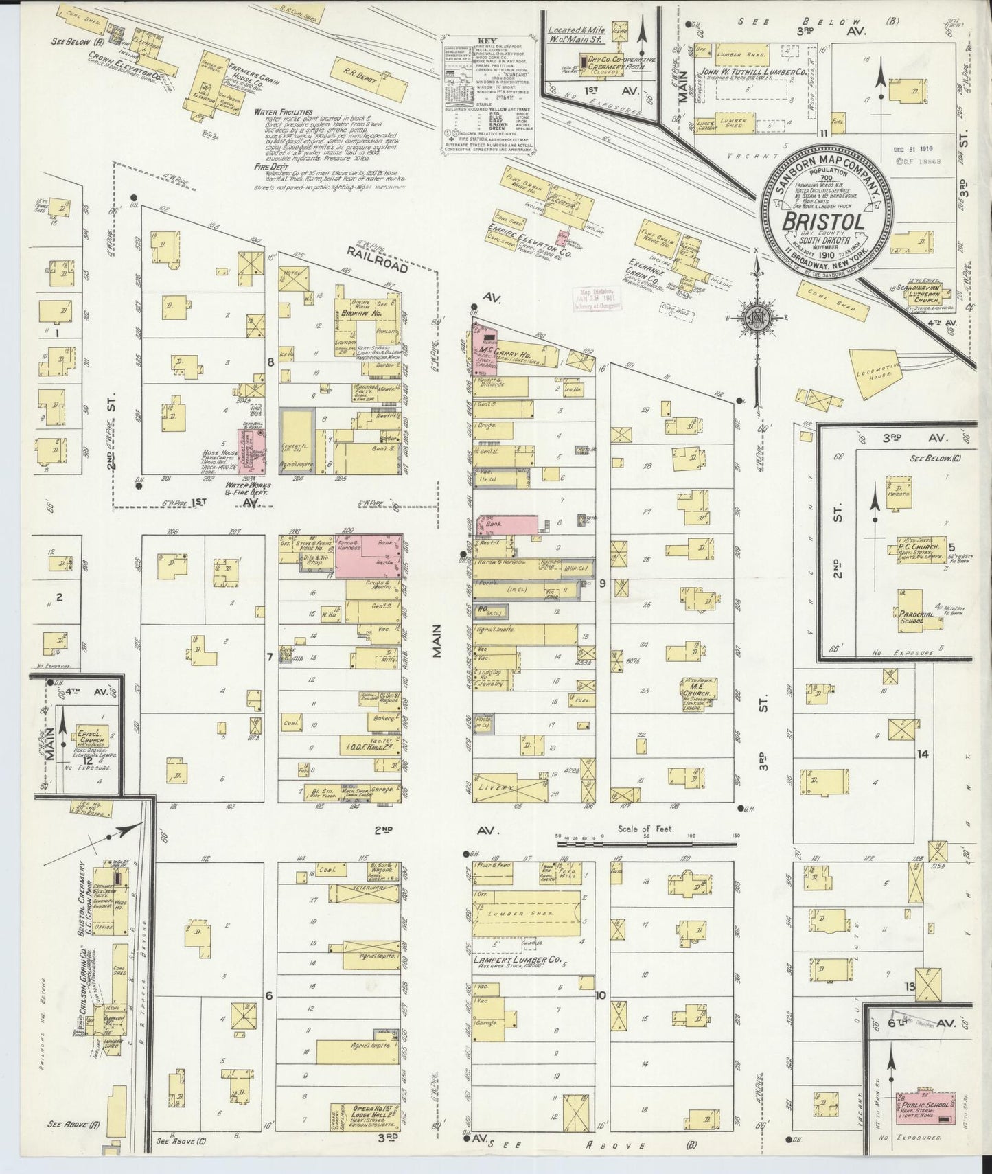 Sanborn Fire Insurance Map from Bristol, Day County, South Dakota (1910), Sheet #0001 - Historic Sanborn Fire Insurance Map Print, vintage old map wall art, antique decor, genealogy gift, South Dakota South Dakota map