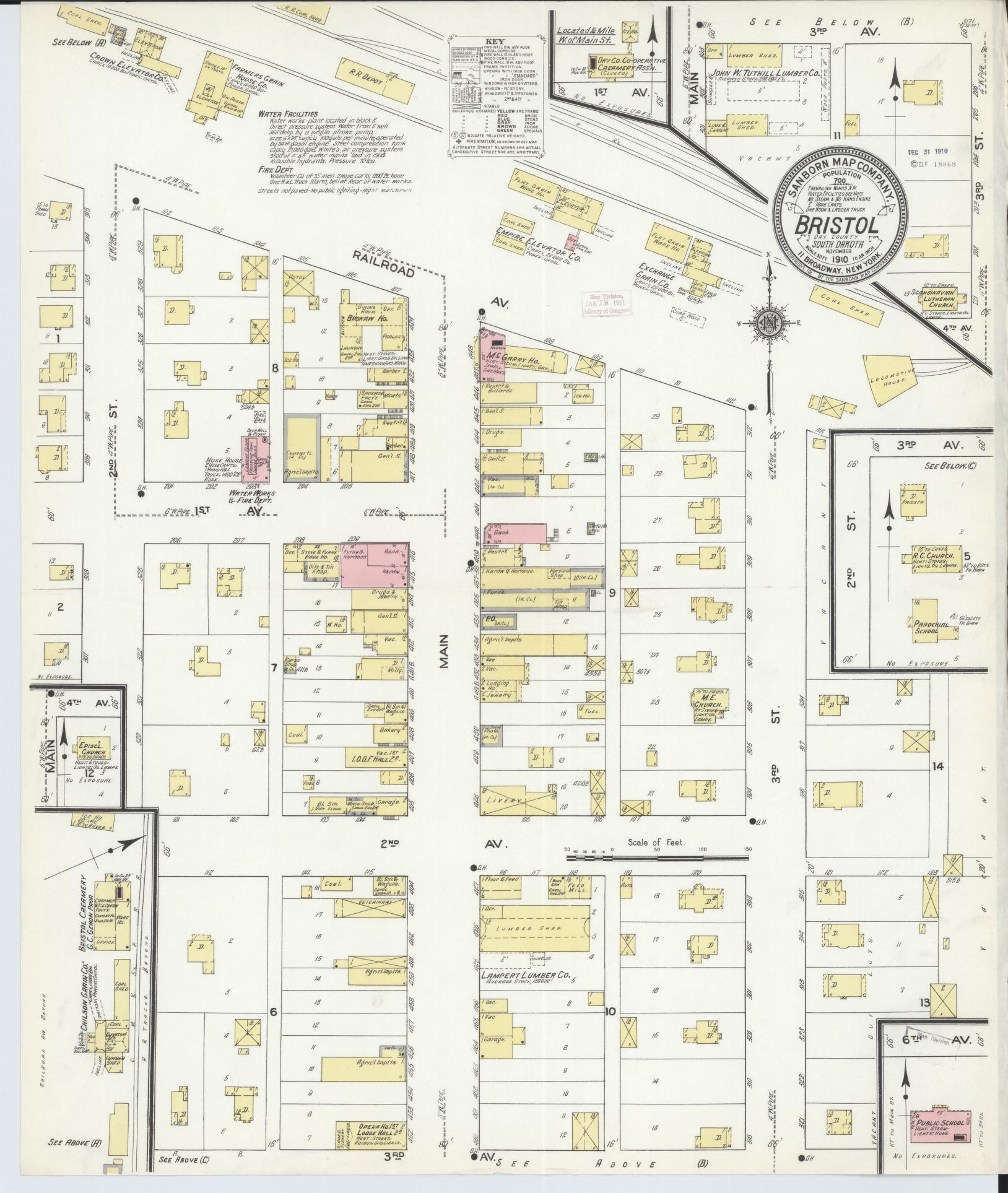 Sanborn Fire Insurance Map from Bristol, Day County, South Dakota (1910), Sheet #0001 - Historic Sanborn Fire Insurance Map Print, vintage old map wall art, antique decor, genealogy gift, South Dakota South Dakota map
