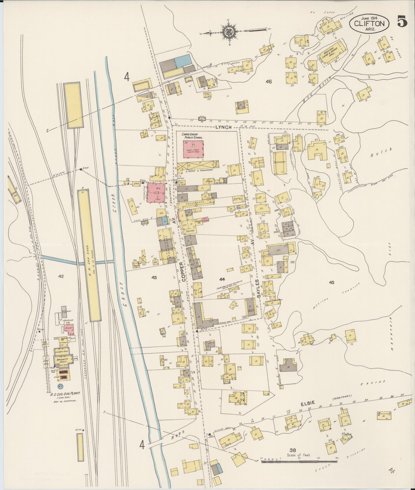 Sanborn Fire Insurance Map from Clifton, Greenlee County, Arizona (1914), Sheet #0005 - Complete Map Set gallery image, historic Sanborn map, vintage wall art, Arizona Arizona
