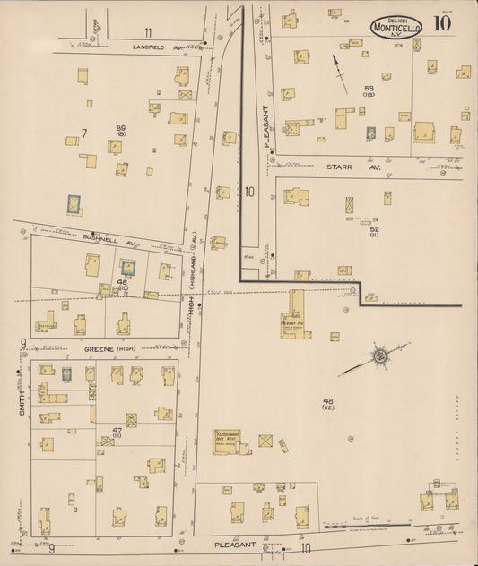 Sanborn Fire Insurance Map from Monticello, Sullivan County, New York (1921), Sheet #0010 - Historic Sanborn Fire Insurance Map Print, vintage old map wall art, antique decor, genealogy gift, New York New York map