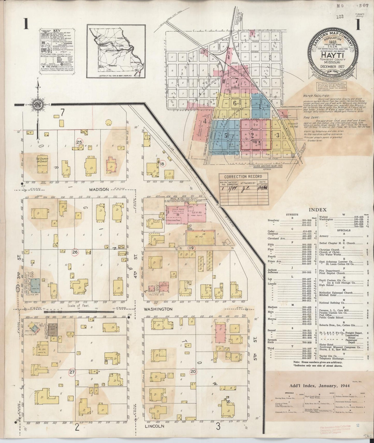 Sanborn Fire Insurance Map from Hayti, Pemiscot County, Missouri (1944), Sheet #0001 - Complete Map Set gallery image, historic Sanborn map, vintage wall art, Missouri Missouri