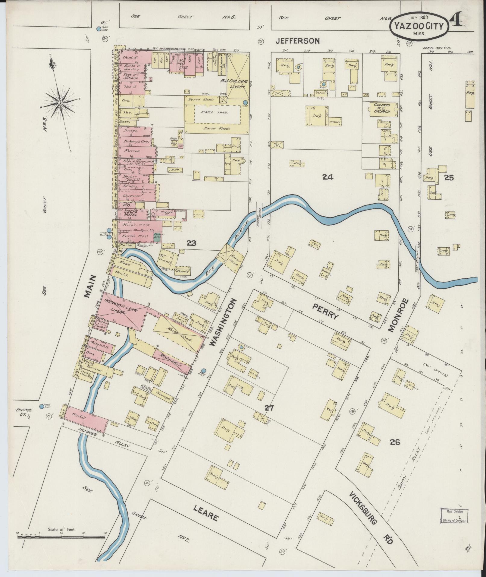 Sanborn Fire Insurance Map from Yazoo City, Yazoo County, Mississippi (1889), Sheet #0004 - Complete Map Set gallery image, historic Sanborn map, vintage wall art, Mississippi Mississippi