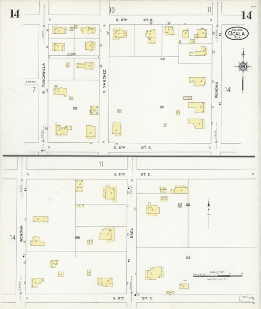 Sanborn Fire Insurance Map from Ocala, Marion County, Florida (1924), Sheet #0014 - Historic Sanborn Fire Insurance Map Print, vintage old map wall art, antique decor, genealogy gift, Florida Florida map