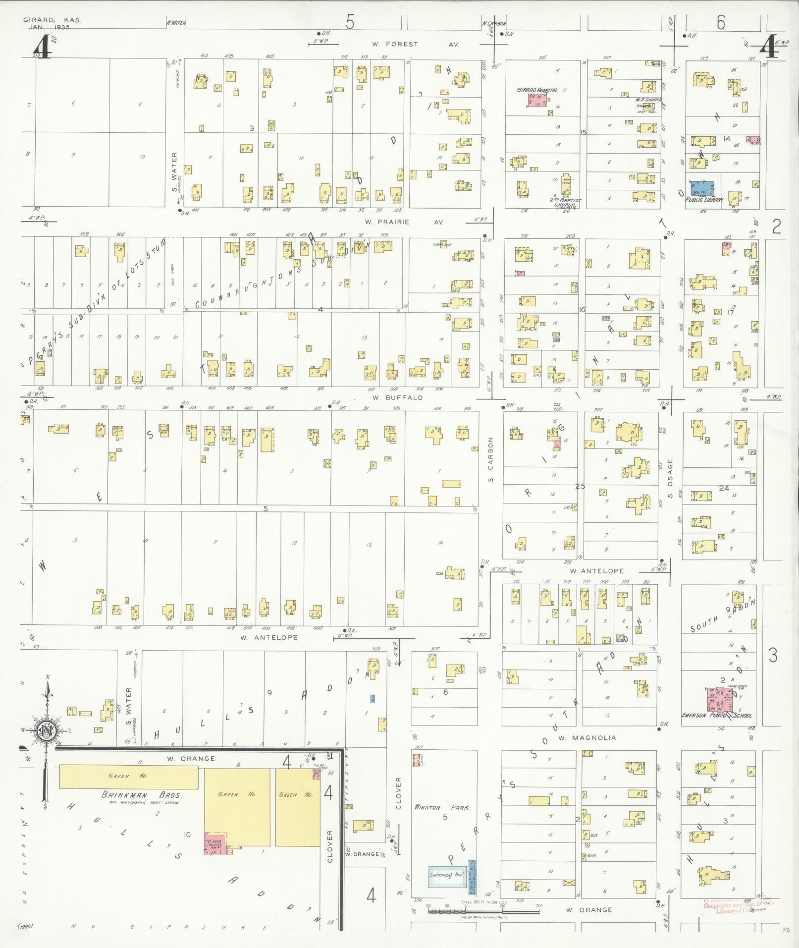 Sanborn Fire Insurance Map from Girard, Crawford County, Kansas (1935), Sheet #0004 - Complete Map Set gallery image, historic Sanborn map, vintage wall art, Kansas Kansas