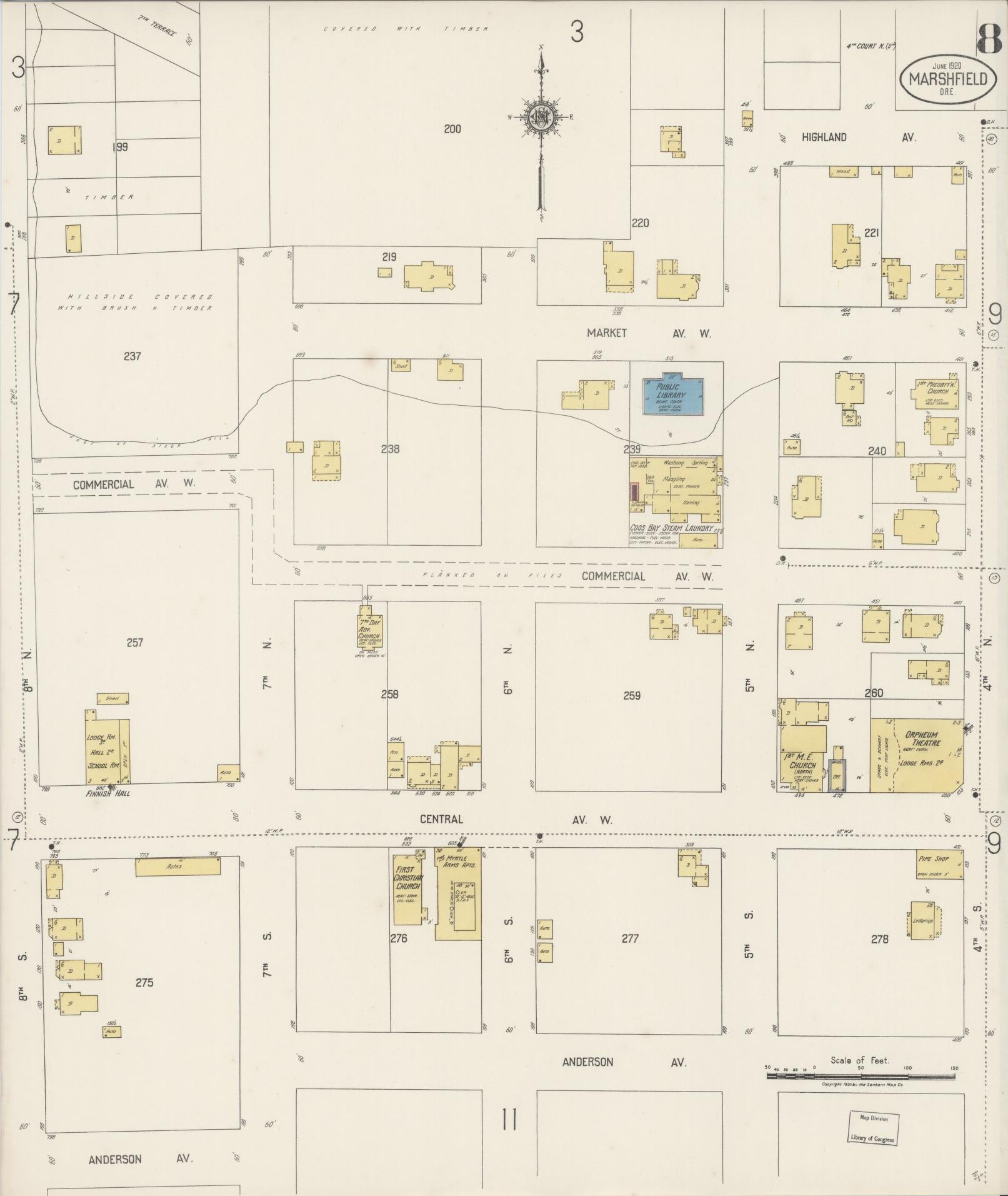 Sanborn Fire Insurance Map from Marshfield, Coos County, Oregon (1920), Sheet #0008 - Complete Map Set gallery image, historic Sanborn map, vintage wall art, Oregon Oregon