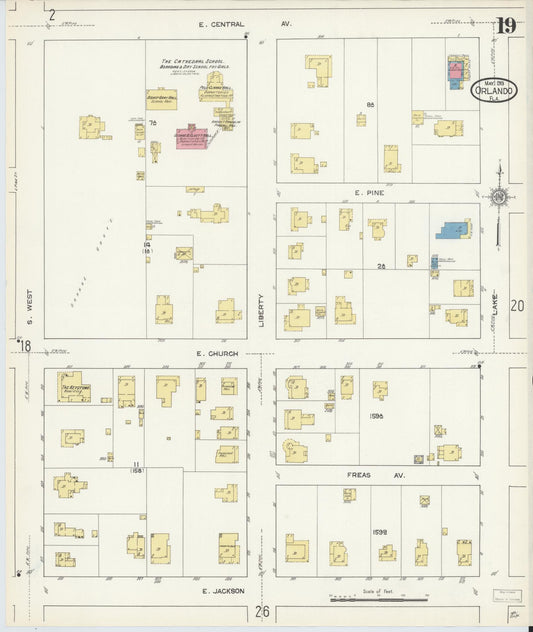 Sanborn Fire Insurance Map from Orlando, Orange County, Florida (1913), Sheet #0019 - Historic Sanborn Fire Insurance Map Print, vintage old map wall art, antique decor, genealogy gift, Florida Florida map