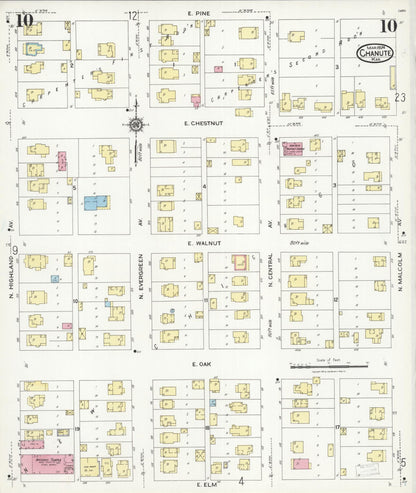 Sanborn Fire Insurance Map from Chanute, Neosho County, Kansas (1924), Sheet #0010 - Complete Map Set gallery image, historic Sanborn map, vintage wall art, Kansas Kansas