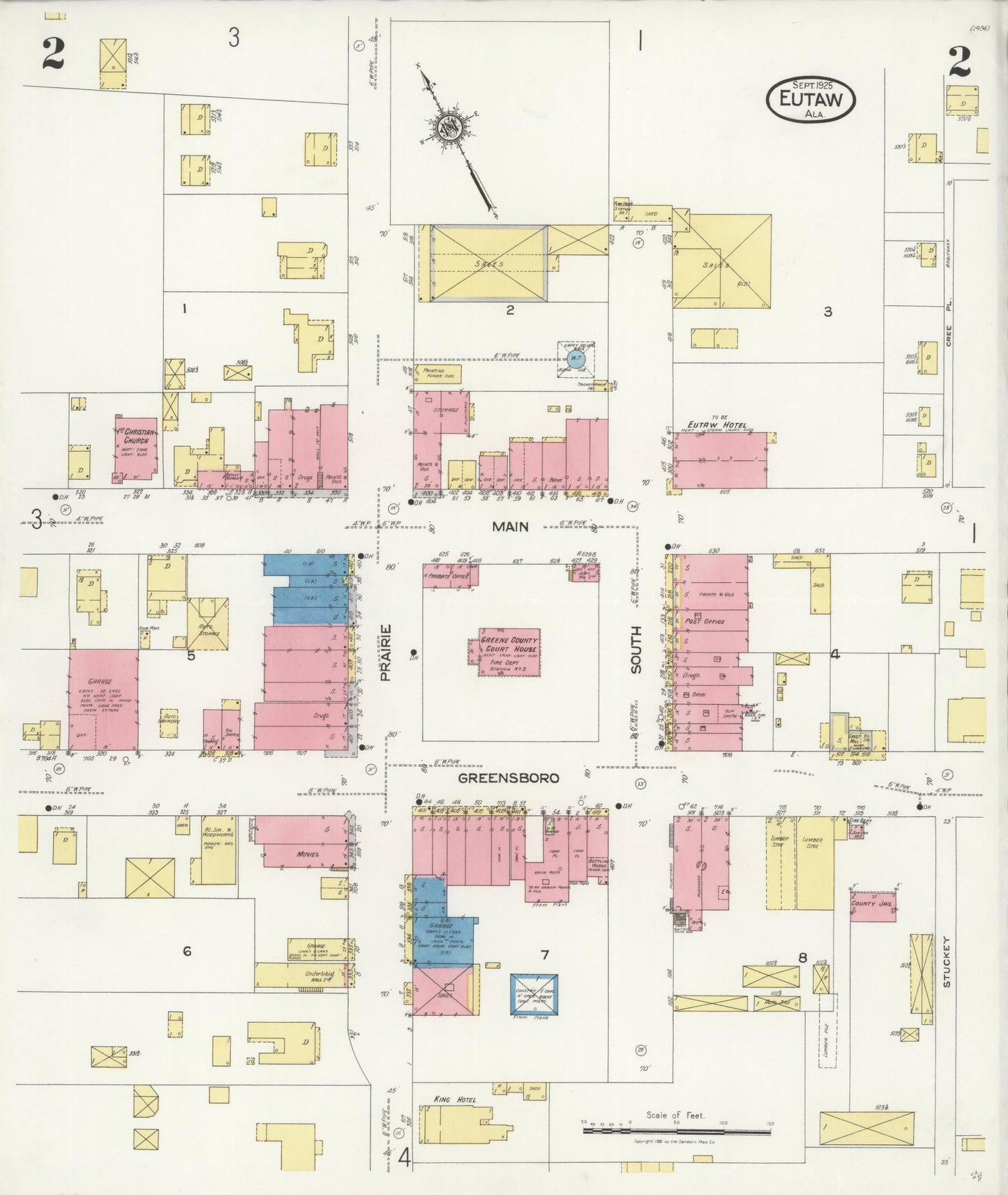 Sanborn Fire Insurance Map from Eutaw, Greene County, Alabama (1925), Sheet #0002 - Complete Map Set gallery image, historic Sanborn map, vintage wall art, Alabama Alabama