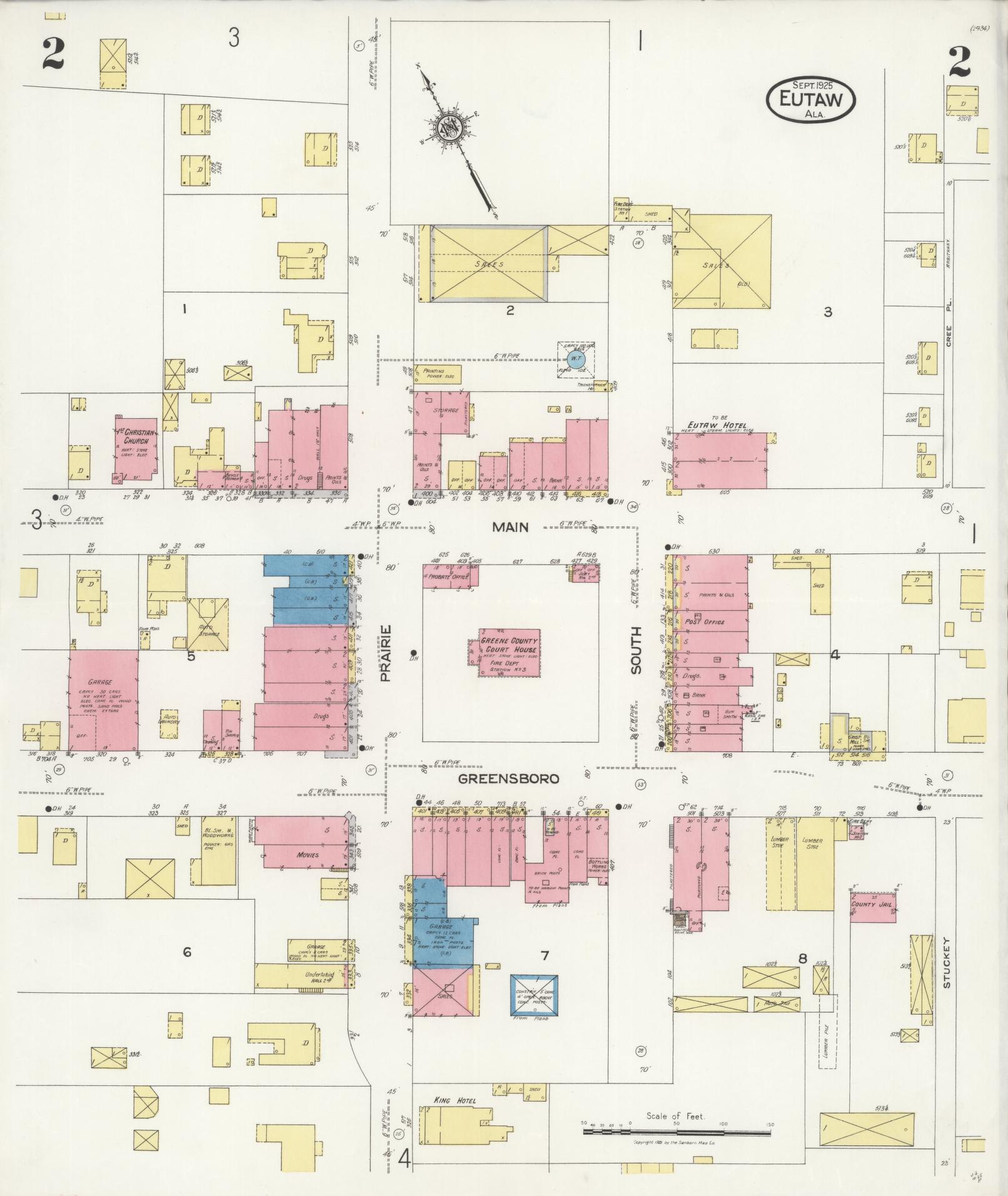 Sanborn Fire Insurance Map from Eutaw, Greene County, Alabama (1925), Sheet #0002 - Complete Map Set gallery image, historic Sanborn map, vintage wall art, Alabama Alabama