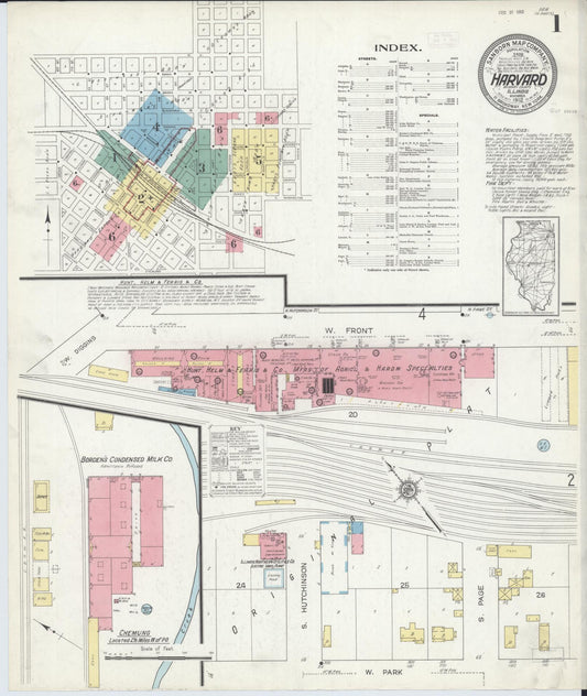 Sanborn Fire Insurance Map from Harvard, McHenry County, Illinois (1912), Sheet #0001 - Historic Sanborn Fire Insurance Map Print, vintage old map wall art, antique decor, genealogy gift, Illinois Illinois map