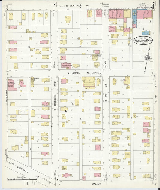 Sanborn Fire Insurance Map from Highland Park, Lake County, Illinois (1912), Sheet #0004 - Historic Sanborn Fire Insurance Map Print, vintage old map wall art, antique decor, genealogy gift, Illinois Illinois map