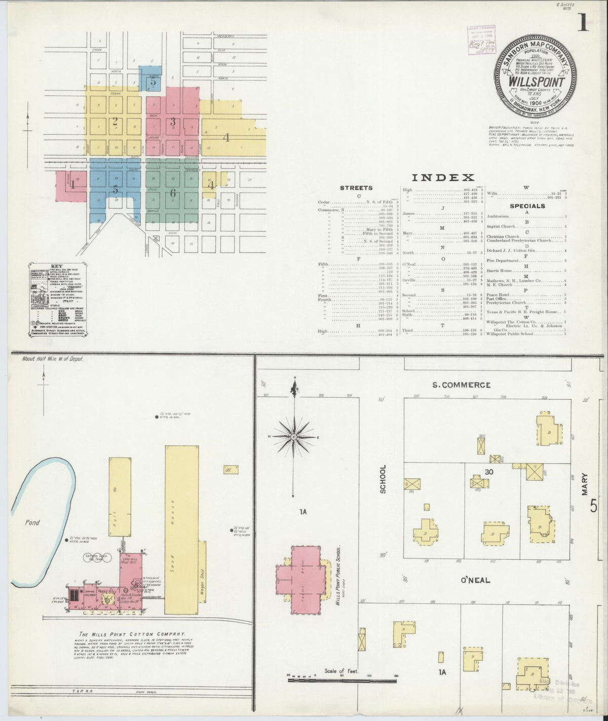 Sanborn Fire Insurance Map from Wills Point, Van Zandt County, Texas (1906), Sheet #0001 - Complete Map Set gallery image, historic Sanborn map, vintage wall art, Texas Texas