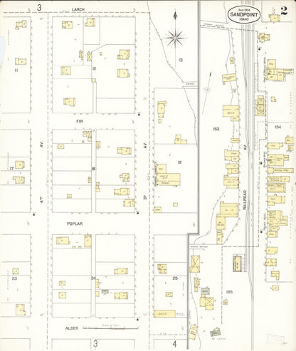Sanborn Fire Insurance Map from Sandpoint, Bonner County, Idaho (1904), Sheet #0002 - Complete Map Set gallery image, historic Sanborn map, vintage wall art, Idaho Idaho