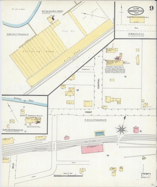 Sanborn Fire Insurance Map from Brookfield, Worcester County, Massachusetts (1904), Sheet #0009 - Historic Sanborn Fire Insurance Map Print, vintage old map wall art, antique decor, genealogy gift, Massachusetts Massachusetts map