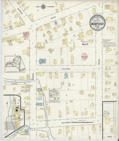 Sanborn Fire Insurance Map from Mumford, Monroe County, New York (1914), Sheet #0001 - Historic Sanborn Fire Insurance Map Print, vintage old map wall art, antique decor, genealogy gift, New York New York map