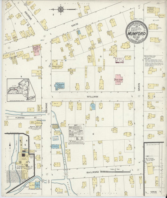 Sanborn Fire Insurance Map from Mumford, Monroe County, New York (1914), Sheet #0001 - Historic Sanborn Fire Insurance Map Print, vintage old map wall art, antique decor, genealogy gift, New York New York map