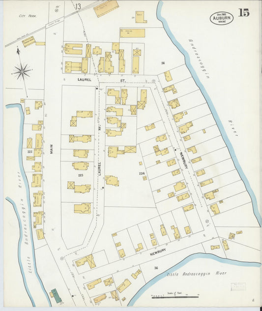 Sanborn Fire Insurance Map from Auburn, Androscoggin County, Maine (1902), Sheet #0015 - Historic Sanborn Fire Insurance Map Print, vintage old map wall art, antique decor, genealogy gift, Maine Maine map