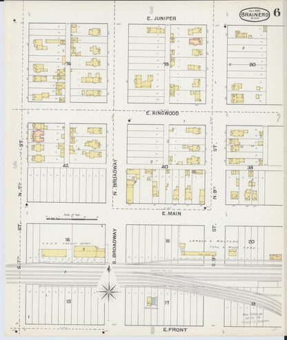 Sanborn Fire Insurance Map from Brainerd, Crow Wing County, Minnesota (1892), Sheet #0006 - Complete Map Set gallery image, historic Sanborn map, vintage wall art, Minnesota Minnesota