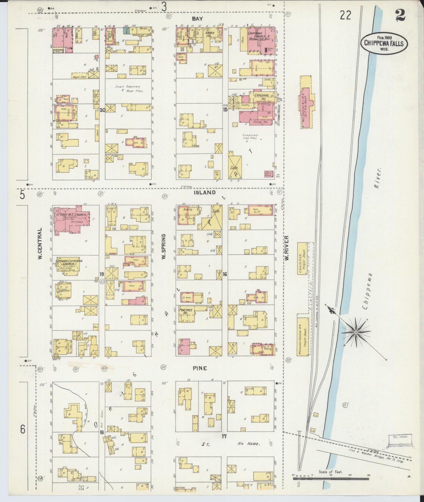 Sanborn Fire Insurance Map from Chippewa Falls, Chippewa County, Wisconsin (1903), Sheet #0002 - Historic Sanborn Fire Insurance Map Print, vintage old map wall art, antique decor, genealogy gift, Wisconsin Wisconsin map
