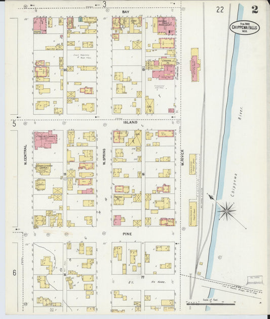 Sanborn Fire Insurance Map from Chippewa Falls, Chippewa County, Wisconsin (1903), Sheet #0002 - Historic Sanborn Fire Insurance Map Print, vintage old map wall art, antique decor, genealogy gift, Wisconsin Wisconsin map