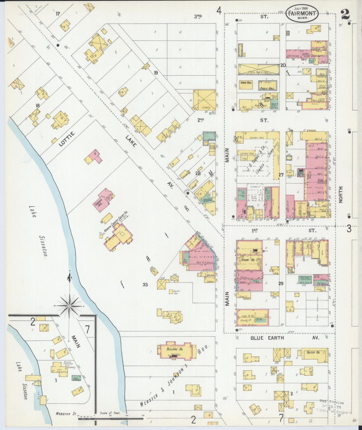 Sanborn Fire Insurance Map from Fairmont, Martin County, Minnesota (1900), Sheet #0002 - Historic Sanborn Fire Insurance Map Print, vintage old map wall art, antique decor, genealogy gift, Minnesota Minnesota map