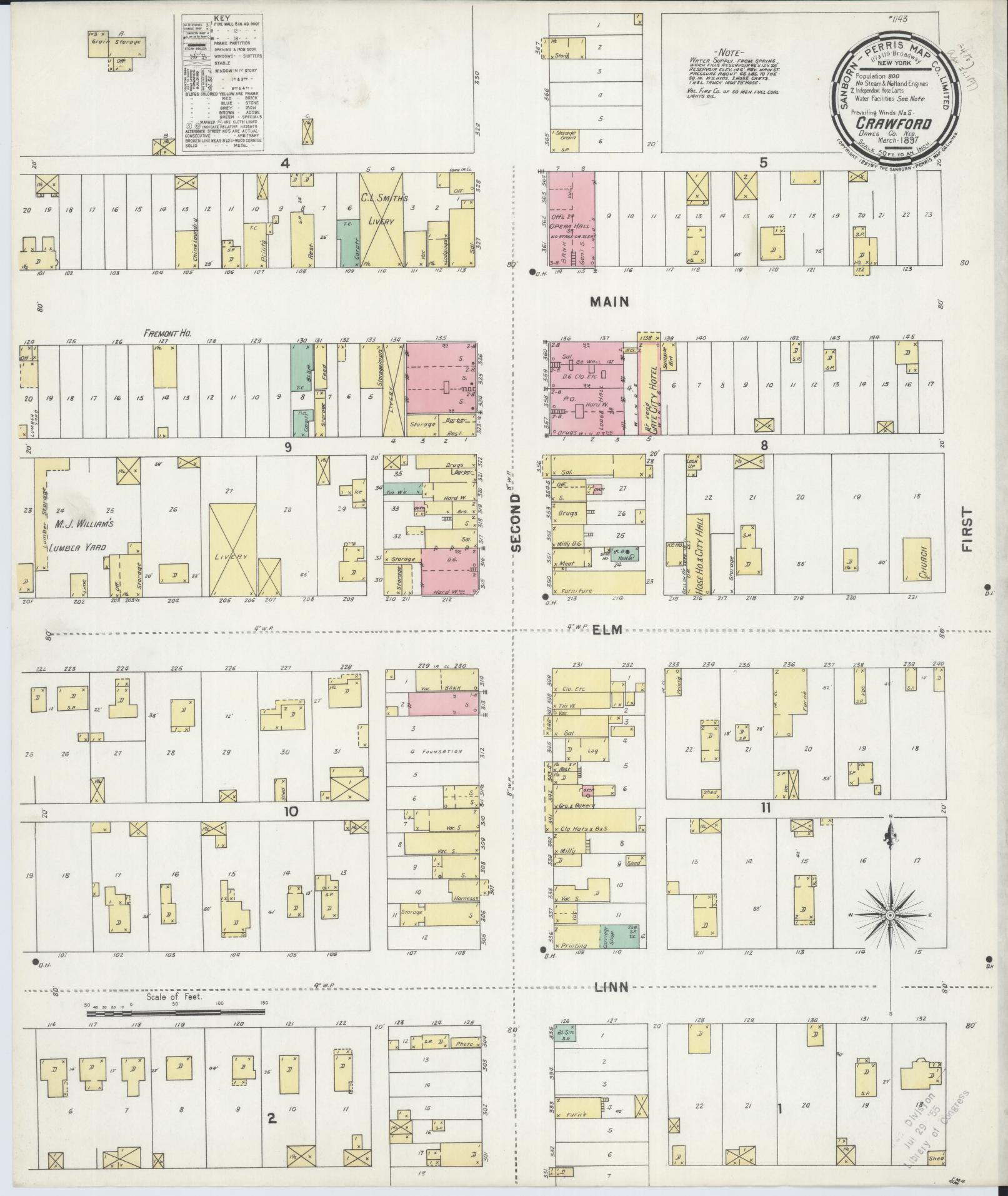 Sanborn Fire Insurance Map from Crawford, Dawes County, Nebraska. (1897) – Historic Sanborn Fire Insurance Map Print