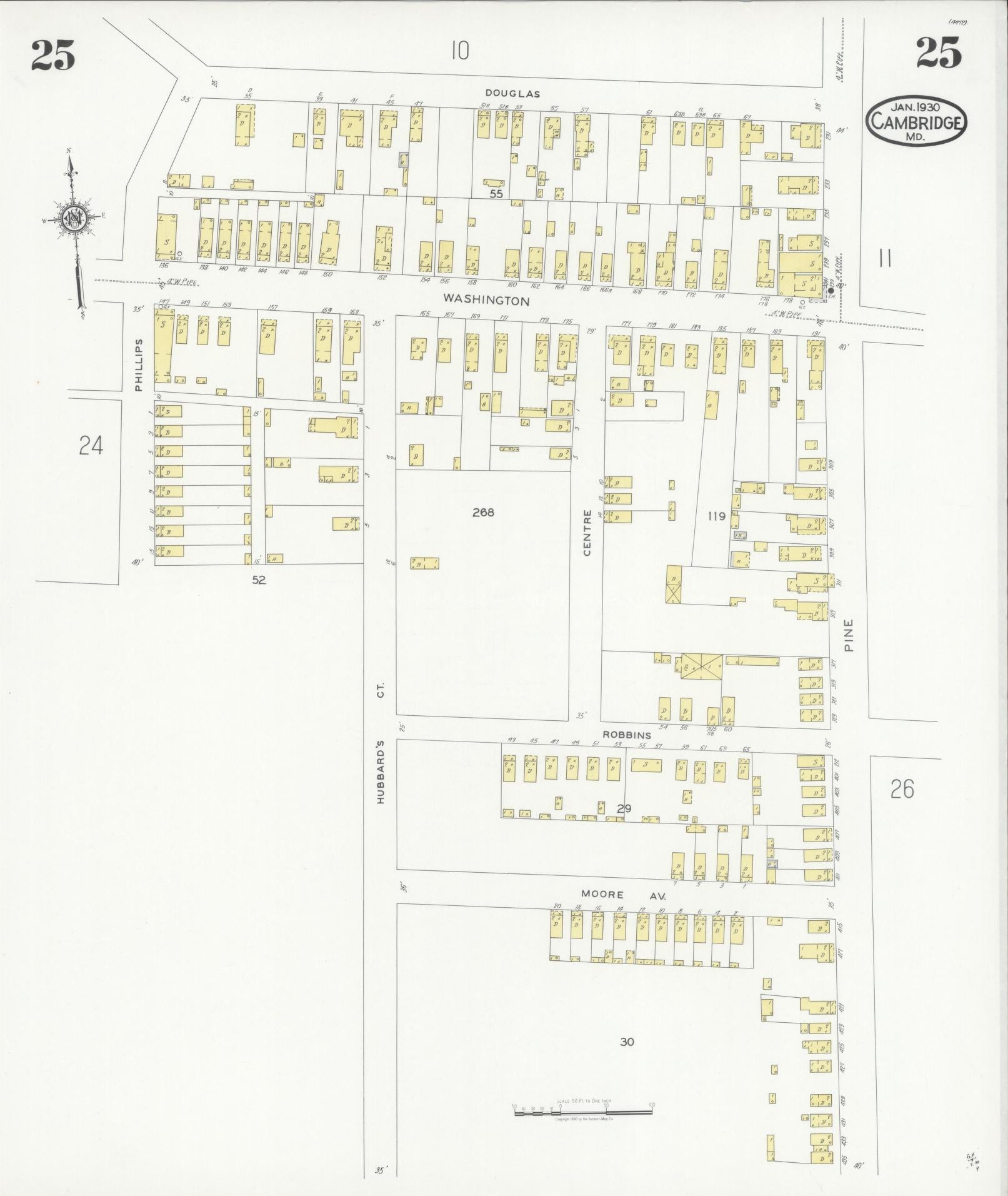 Sanborn Fire Insurance Map from Cambridge, Dorchester County, Maryland (1930), Sheet #0025 - Historic Sanborn Fire Insurance Map Print, vintage old map wall art, antique decor, genealogy gift, Maryland Maryland map