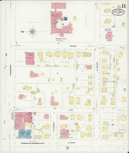 Sanborn Fire Insurance Map from Columbia, Boone County, Missouri (1908), Sheet #0011 - Historic Sanborn Fire Insurance Map Print, vintage old map wall art, antique decor, genealogy gift, Missouri Missouri map