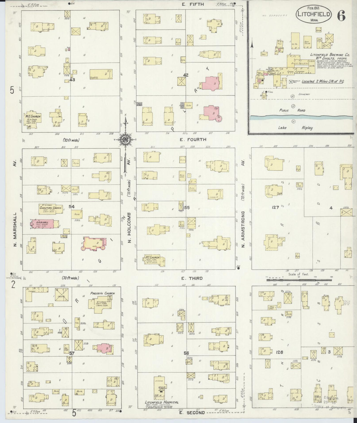 Sanborn Fire Insurance Map from Litchfield, Meeker County, Minnesota (1913), Sheet #0006 - Complete Map Set gallery image, historic Sanborn map, vintage wall art, Minnesota Minnesota
