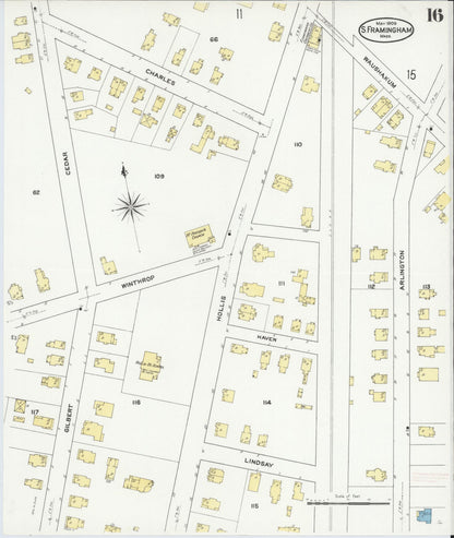 Sanborn Fire Insurance Map from South Farmington, Middlesex County, Massachusetts (1909), Sheet #0016 - Historic Sanborn Fire Insurance Map Print, vintage old map wall art, antique decor, genealogy gift, Massachusetts Massachusetts map