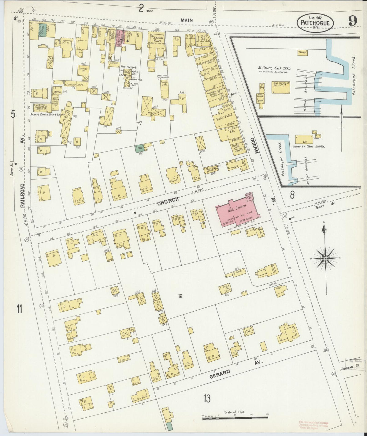 Sanborn Fire Insurance Map from Patchogue, Suffolk County, New York (1902), Sheet #0009 - Complete Map Set gallery image, historic Sanborn map, vintage wall art, New York New York
