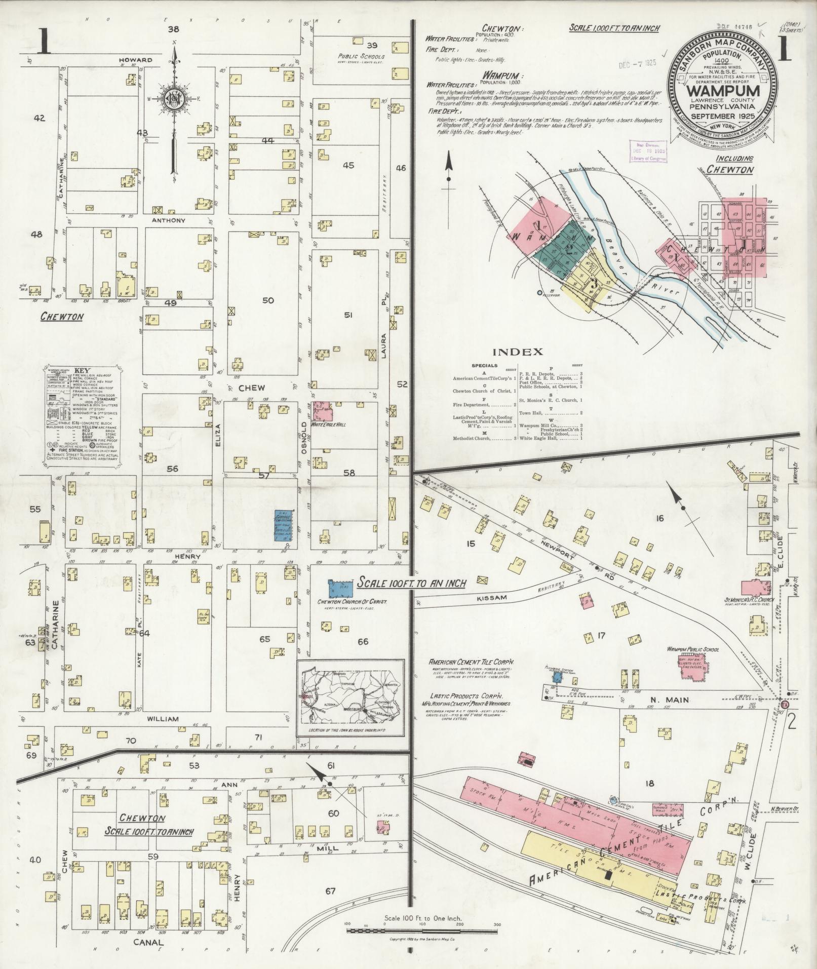 Sanborn Fire Insurance Map from Wampum, Lawrence County, Pennsylvania (1925), Sheet #0001 - Complete Map Set gallery image, historic Sanborn map, vintage wall art, Pennsylvania Pennsylvania
