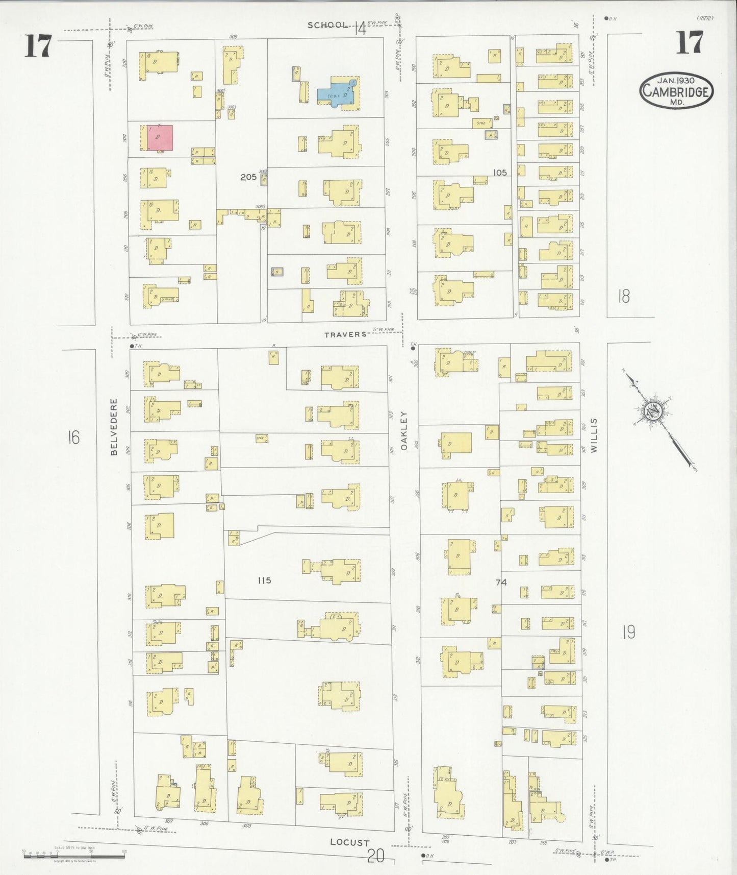 Sanborn Fire Insurance Map from Cambridge, Dorchester County, Maryland (1930), Sheet #0017 - Complete Map Set gallery image, historic Sanborn map, vintage wall art, Maryland Maryland