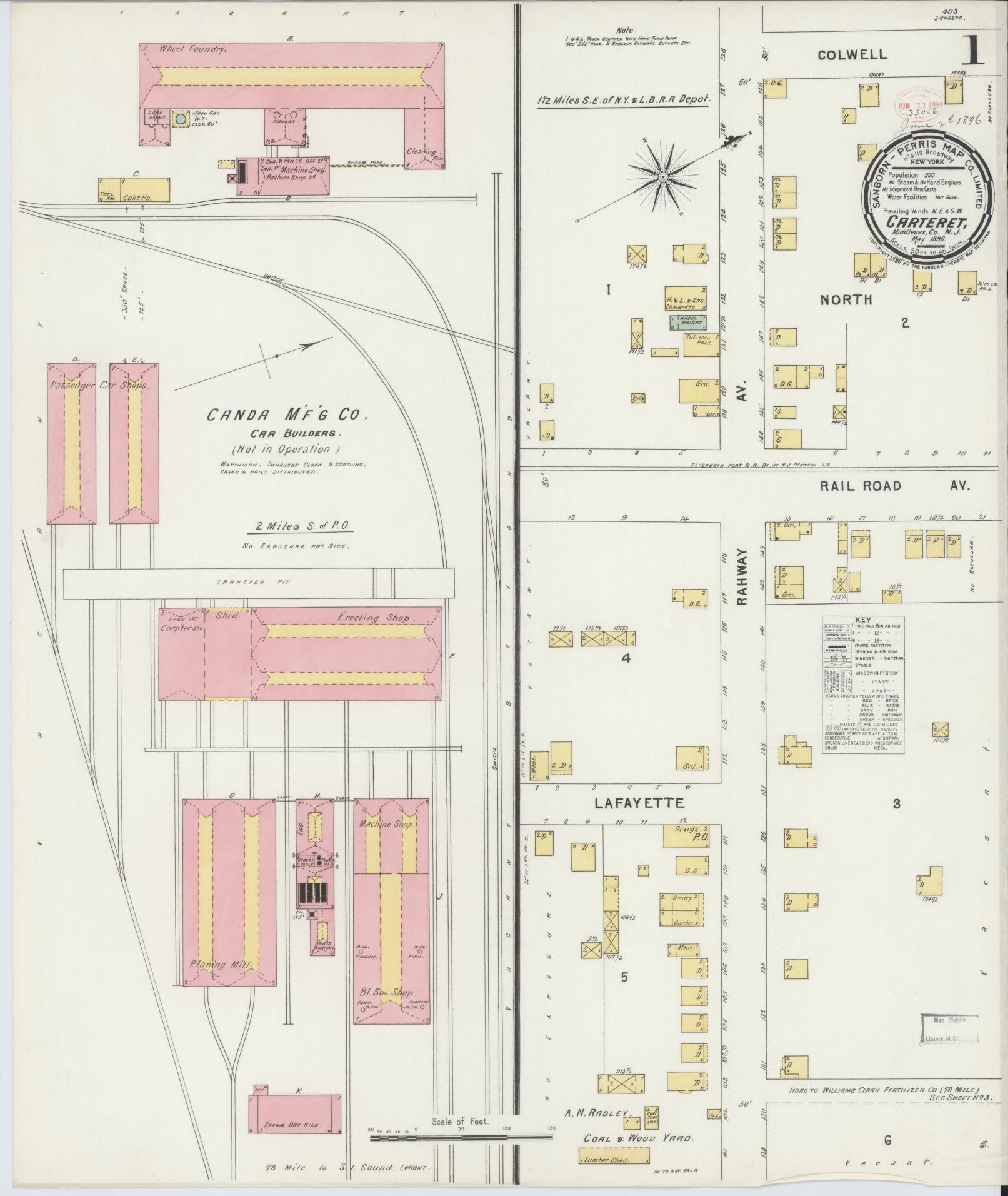 Sanborn Fire Insurance Map from Carteret, Middlesex County, New Jersey (1896), Sheet #0001 - Complete Map Set gallery image, historic Sanborn map, vintage wall art, New Jersey New Jersey