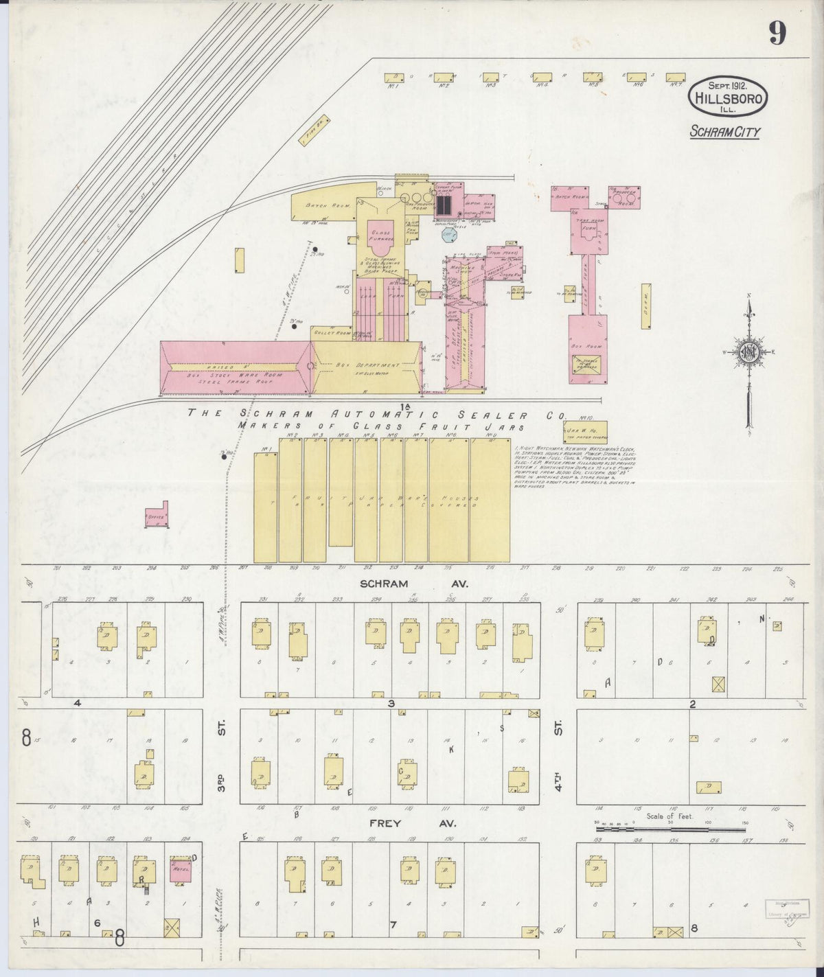 Sanborn Fire Insurance Map from Hillsboro, Montgomery County, Illinois (1912), Sheet #0009 - Complete Map Set gallery image, historic Sanborn map, vintage wall art, Illinois Illinois