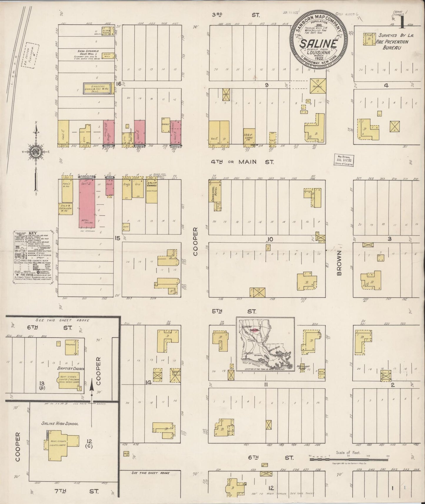 Sanborn Fire Insurance Map from Saline, Bienville Parish, Louisiana. (1922) – Historic Sanborn Fire Insurance Map Print