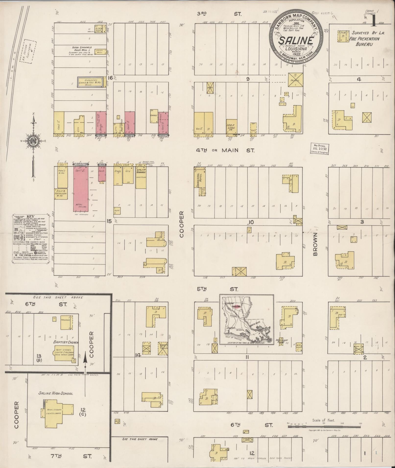 Sanborn Fire Insurance Map from Saline, Bienville Parish, Louisiana. (1922) – Historic Sanborn Fire Insurance Map Print
