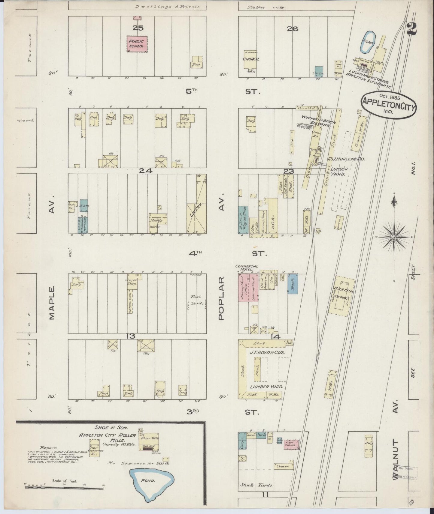 Sanborn Fire Insurance Map from Appleton City, Saint Clair County, Missouri (1885), Sheet #0002 - Complete Map Set gallery image, historic Sanborn map, vintage wall art, Missouri Missouri