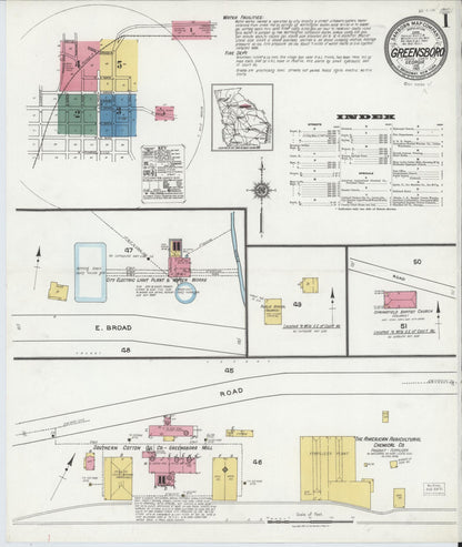 Sanborn Fire Insurance Map from Greensboro, Greene County, Georgia (1921), Sheet #0001 - Complete Map Set gallery image, historic Sanborn map, vintage wall art, Georgia Georgia