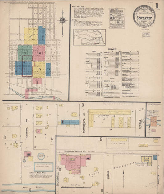 Sanborn Fire Insurance Map from Superior, Nuckolls County, Nebraska (1922), Sheet #0001 - Complete Map Set gallery image, historic Sanborn map, vintage wall art, Nebraska Nebraska