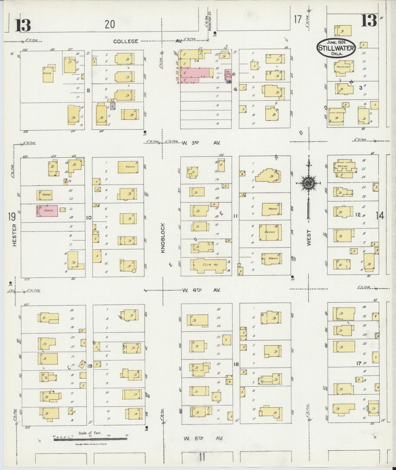 Sanborn Fire Insurance Map from Stillwater, Payne County, Oklahoma (1924), Sheet #0013 - Complete Map Set gallery image, historic Sanborn map, vintage wall art, Oklahoma Oklahoma