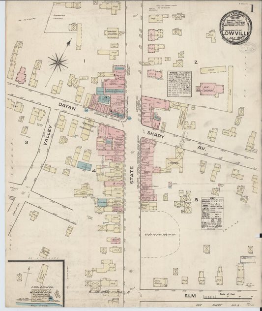 Sanborn Fire Insurance Map from Lowville, Lewis County, New York (1884), Sheet #0001 - Complete Map Set gallery image, historic Sanborn map, vintage wall art, New York New York