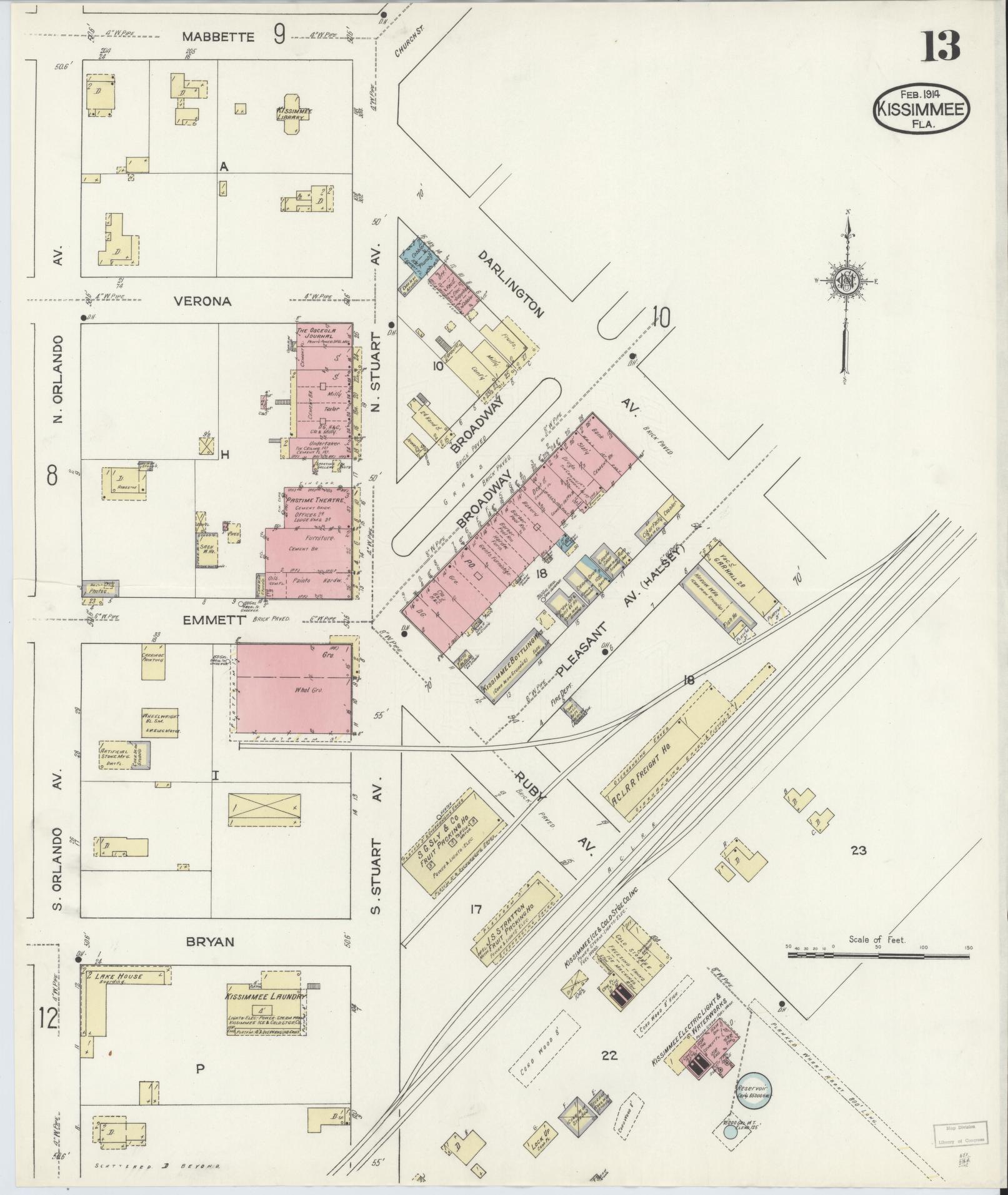 Sanborn Fire Insurance Map from Kissimmee, Osceola County, Florida (1914), Sheet #0013 - Historic Sanborn Fire Insurance Map Print, vintage old map wall art, antique decor, genealogy gift, Florida Florida map