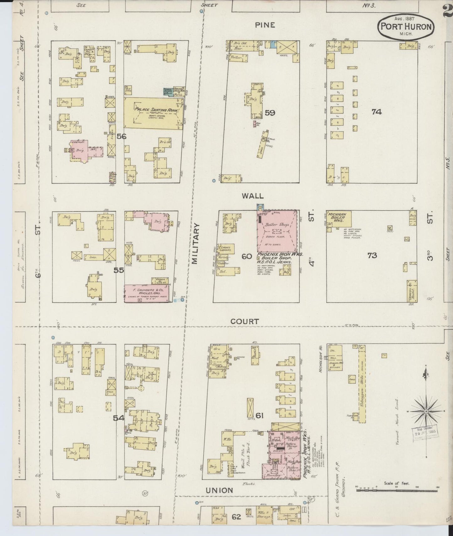 Sanborn Fire Insurance Map from Port Huron, Saint Clair County, Michigan (1887), Sheet #0002 - Complete Map Set gallery image, historic Sanborn map, vintage wall art, Michigan Michigan