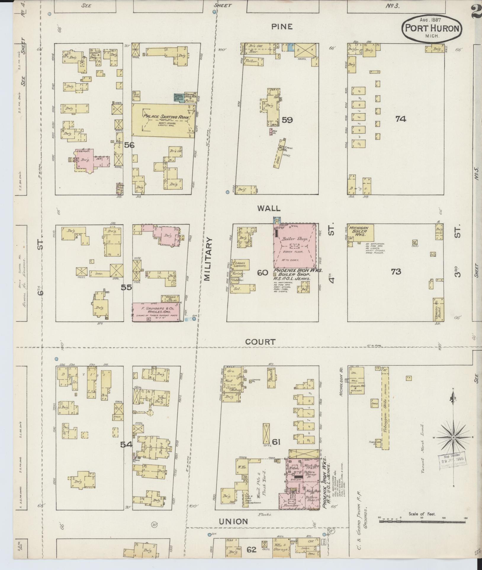 Sanborn Fire Insurance Map from Port Huron, Saint Clair County, Michigan (1887), Sheet #0002 - Complete Map Set gallery image, historic Sanborn map, vintage wall art, Michigan Michigan