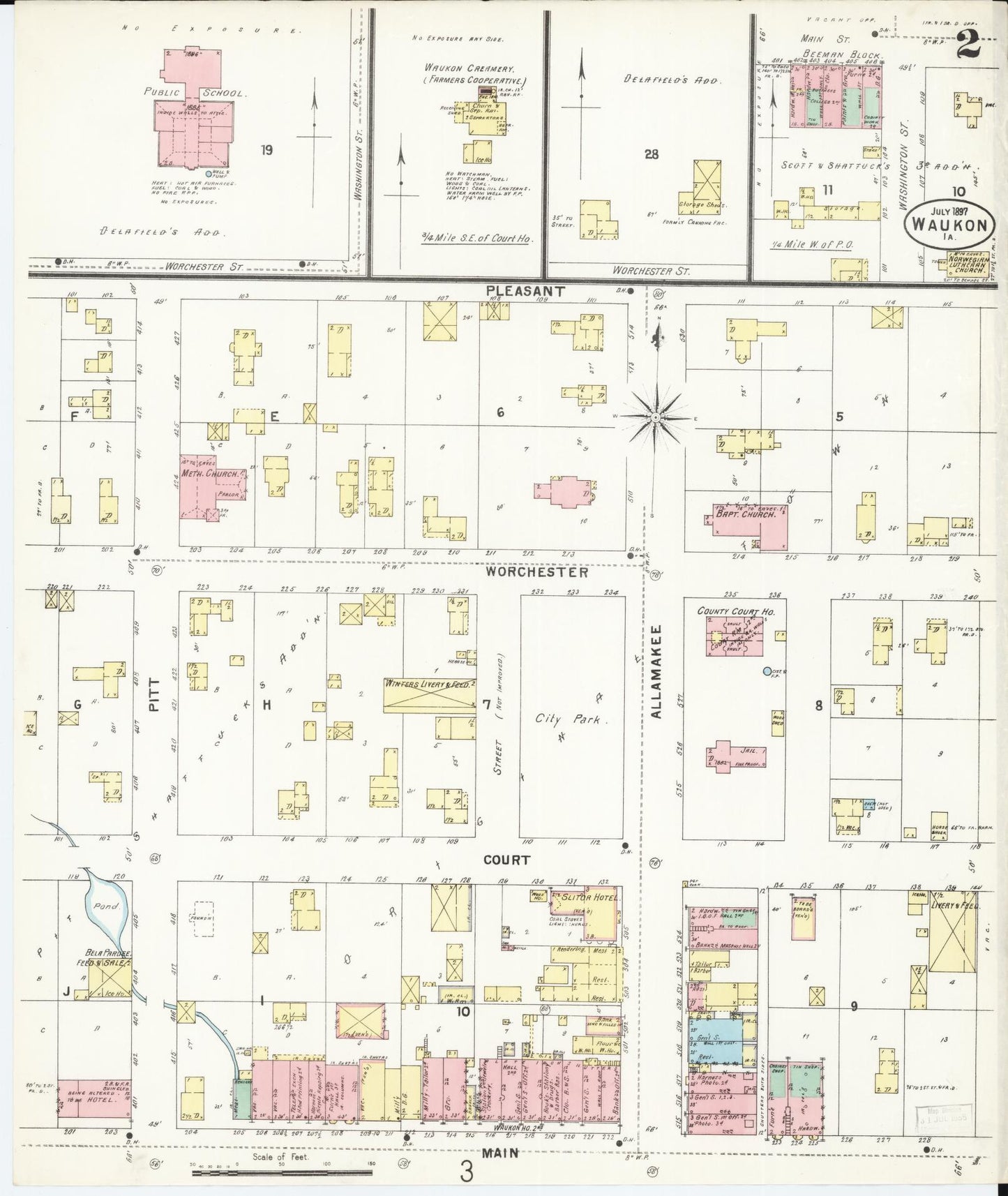 Sanborn Fire Insurance Map from Waukon, Allamakee County, Iowa (1897), Sheet #0002 - Historic Sanborn Fire Insurance Map Print, vintage old map wall art