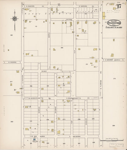 Sanborn Fire Insurance Map from Bradentown, Manatee County, Florida (1922), Sheet #0017 - Historic Sanborn Fire Insurance Map Print, vintage old map wall art, antique decor, genealogy gift, Florida Florida map